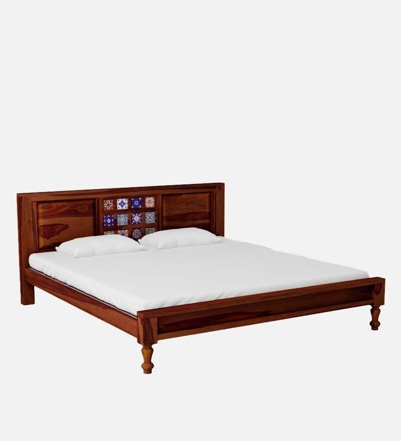 Siramika Solid Wood King Size Bed In Honey Oak Finish - Image 4