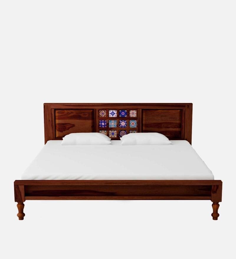 Siramika Solid Wood King Size Bed In Honey Oak Finish - Image 3