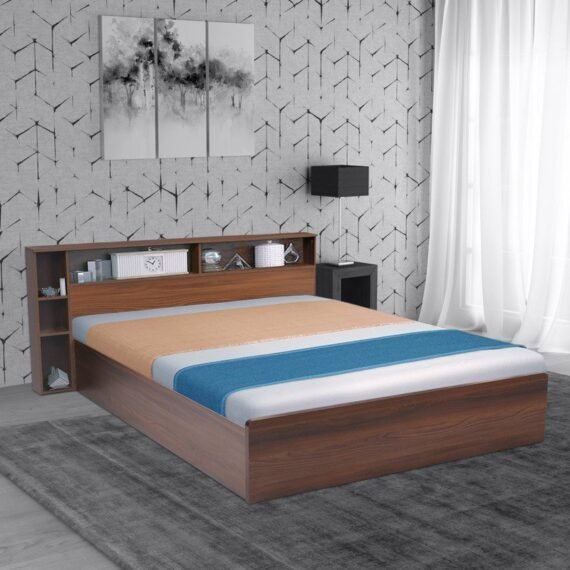 Torrie Queen Size Bed with Storage in Classic Walnut Finish