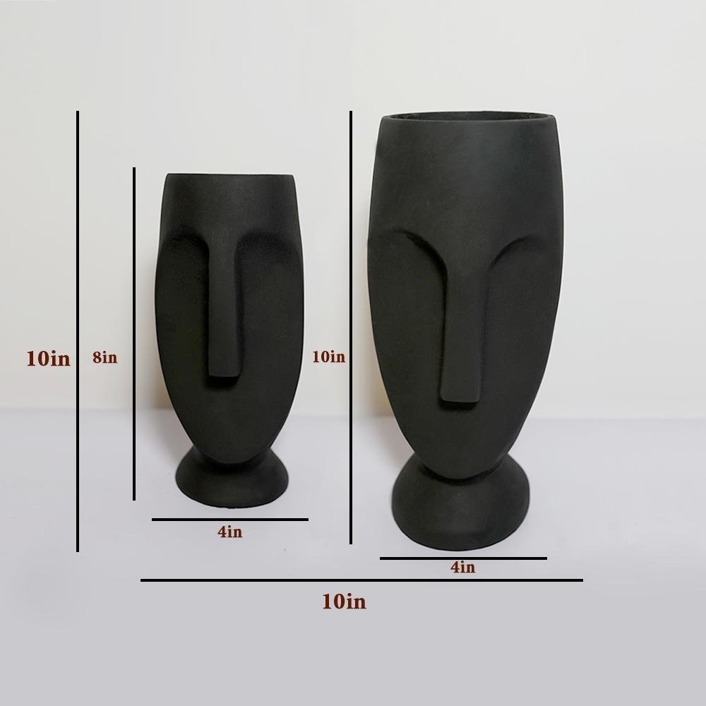 Beautiful Face Planter Set of 2 Outdoor/Indoor Vase, Black Color - Image 3