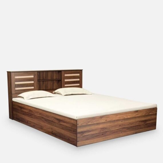 Waltz Queen Bed With Box Storge In Walnut Finish