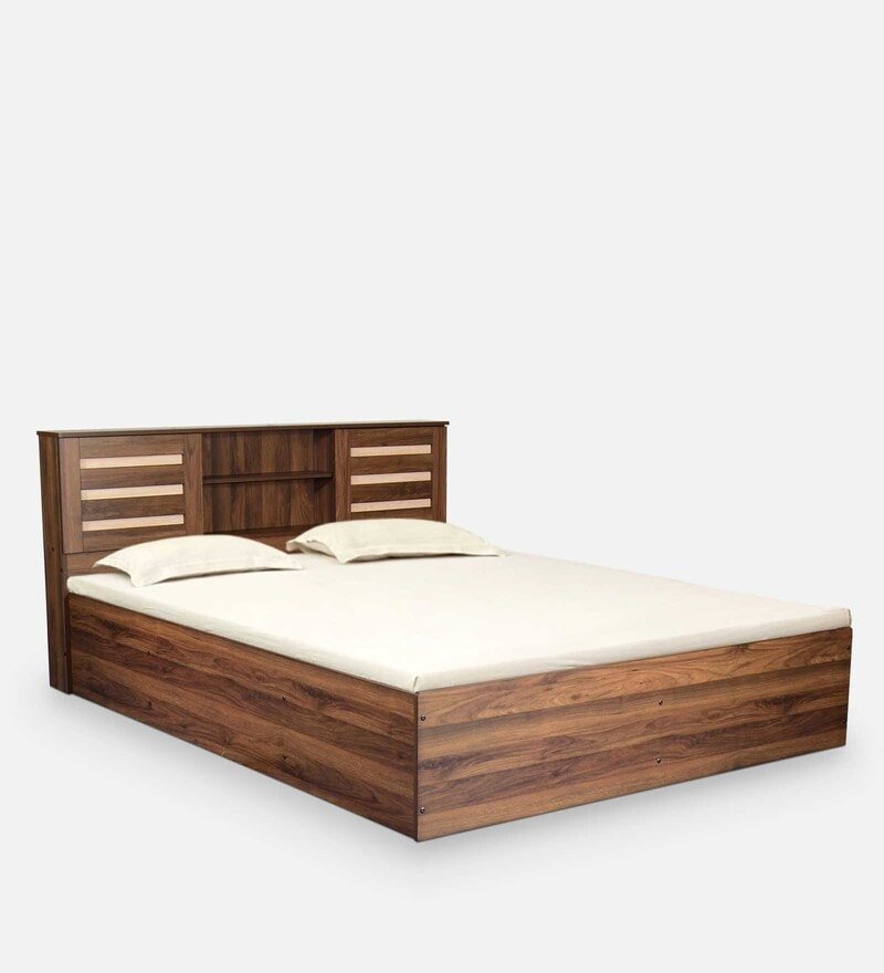 Waltz Queen Bed With Box Storge In Walnut Finish