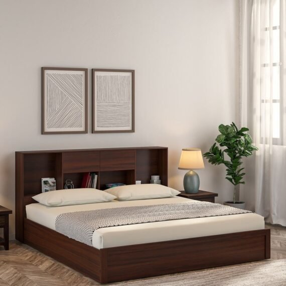 Yume King Size Bed With Box Storage In Regato Walnut Colour